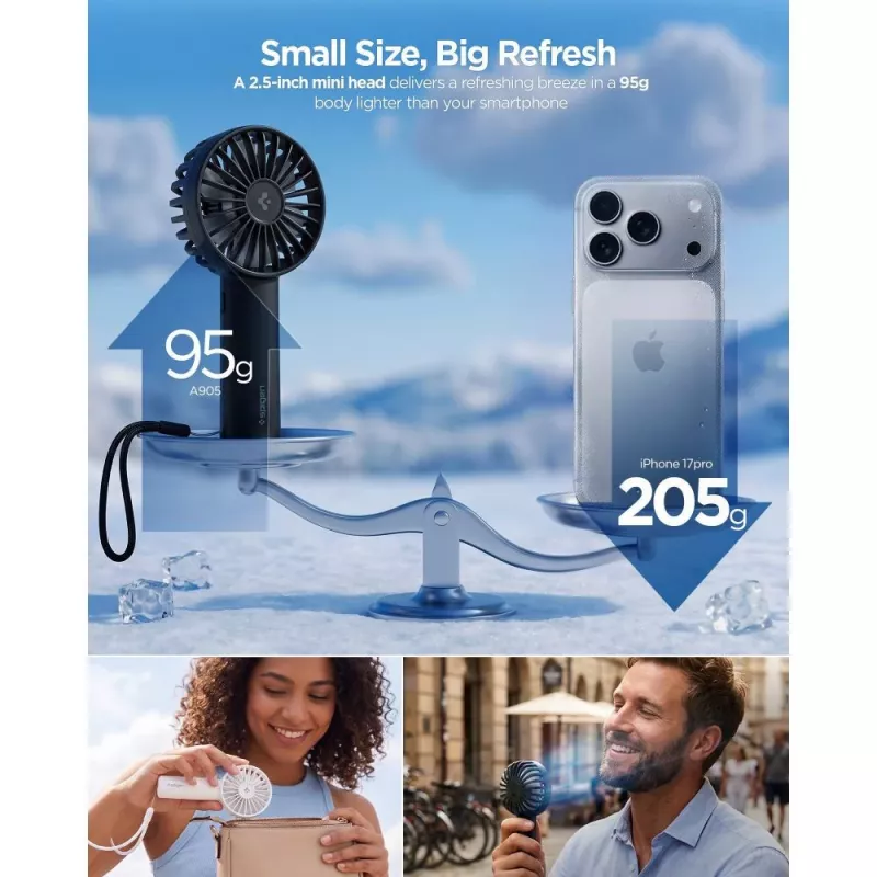 SPIGEN A905 mini ventilador de mano portátil negro
