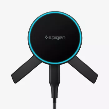 SPIGEN EV15MAQ Essential soporte magnético para coche con rejilla MagSafe y cargador inalámbrico 15W Qi2 negro