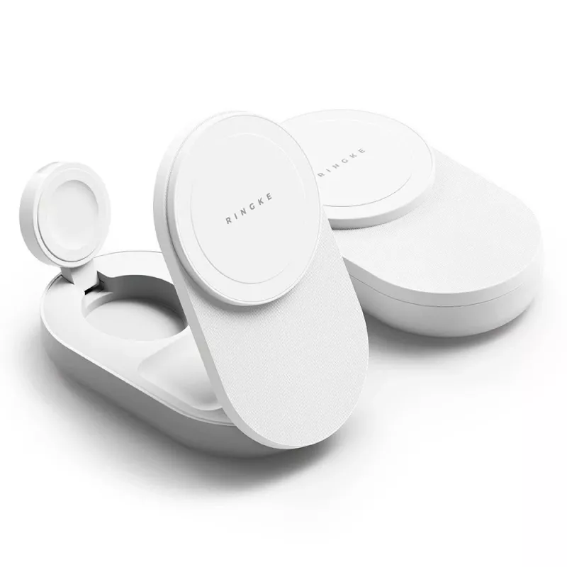RINGKE Cargador inalámbrico plegable Magnetic MagSafe 3 en 1 25W Qi2 Blanco