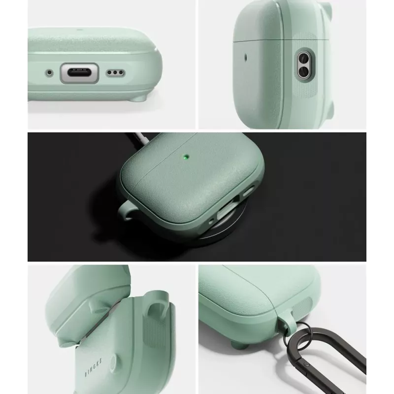 Funda Ringke Onyx Magnetic para Apple AirPods Pro 3, compatible con MagSafe, con mosquetón, verde menta