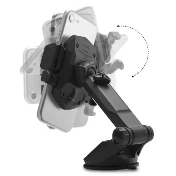 Spigen Car Mount Holder TS35 Kuel Series - Soporte universal para smartphone con ventosa, brazo telescópico, giro 360°, negro