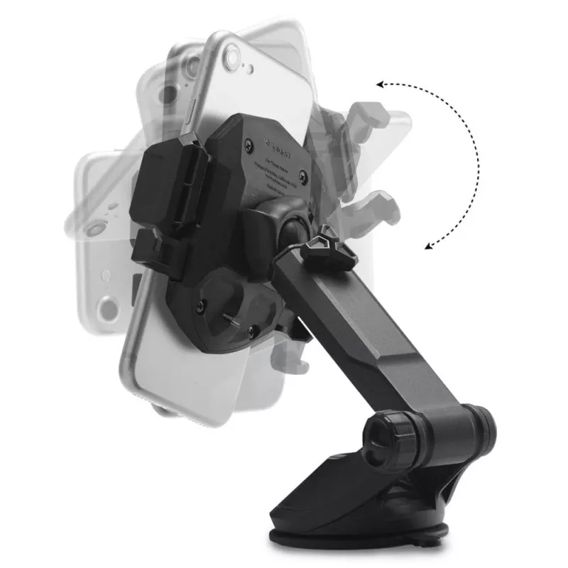 Spigen Car Mount Holder TS35 Kuel Series - Soporte universal para smartphone con ventosa, brazo telescópico, giro 360°, negro