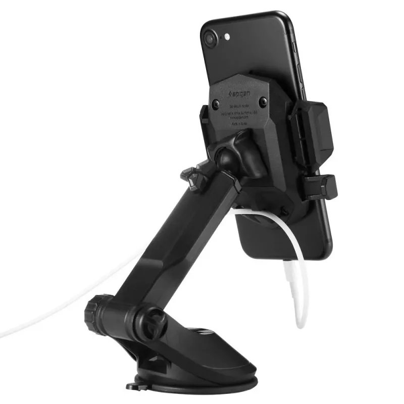 Spigen Car Mount Holder TS35 Kuel Series - Soporte universal para smartphone con ventosa, brazo telescópico, giro 360°, negro