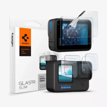 Spigen Glas.TR Slim + Film Set de 2 Kit protector de pantalla y lente para GoPro Hero 12/11/10/9 (2 sets)