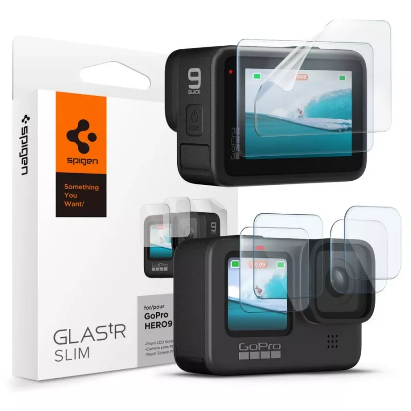 Spigen Glas.TR Slim + Film Set de 2 Kit protector de pantalla y lente para GoPro Hero 12/11/10/9 (2 sets)