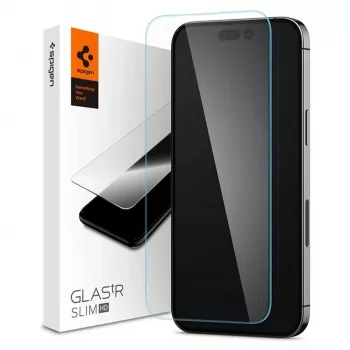 Spigen Glas tR Slim HD Protector de pantalla para Apple iPhone 14 Pro Max, cristal templado, dureza 9H, resistente a arañazos, transparente, 1 pack