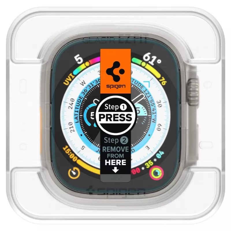 Spigen Glas.tR EZ Fit Protector de pantalla de cristal templado para Apple Watch Ultra (49mm) - pack de 2 - Transparente