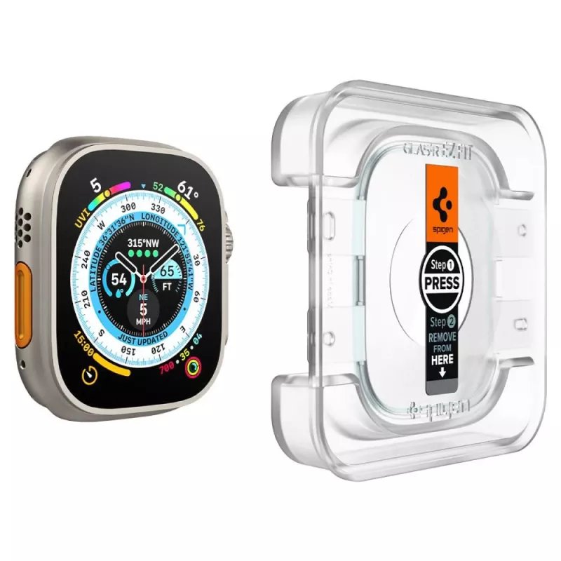 Spigen Glas.tR EZ Fit Protector de pantalla de cristal templado para Apple Watch Ultra (49mm) - pack de 2 - Transparente