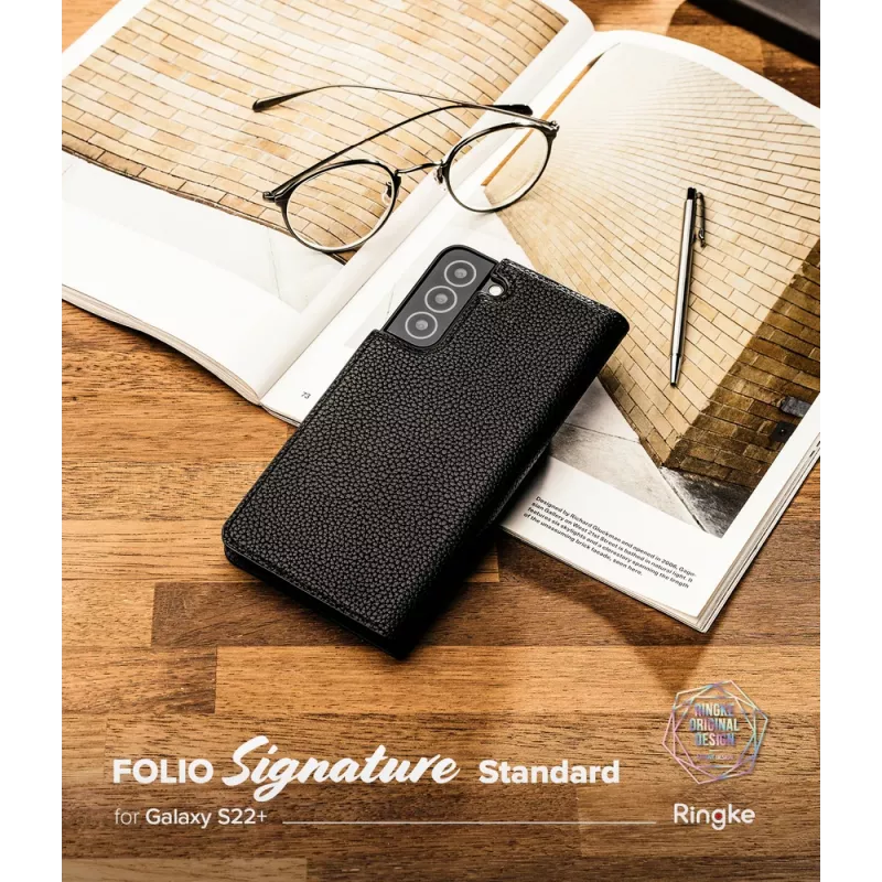 Ringke Folio Signature Funda de piel con compartimentos para tarjetas para Samsung Galaxy S22+ (S22 Plus) - Negro