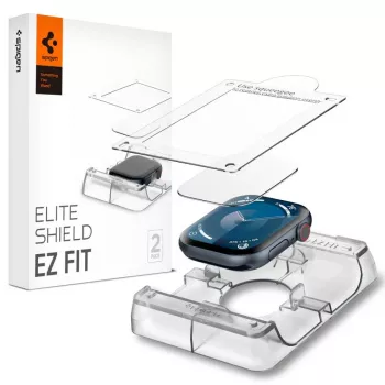 Spigen Elite Shield EZ Fit Protector de Pantalla de Vidrio Híbrido Pack de 2 para Apple Watch 10 (46 mm) Transparente