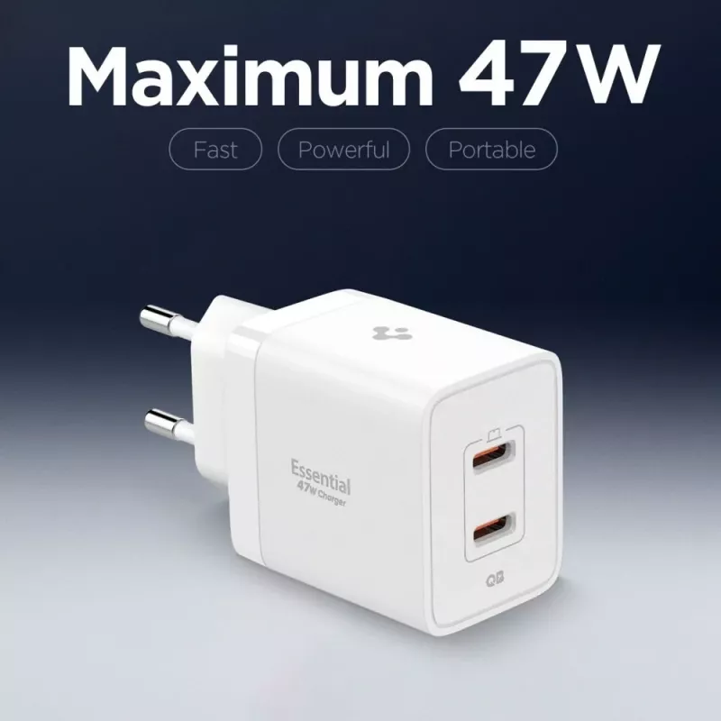 SPIGEN ESSENTIAL EE472EU Cargador de Red 2 Puertos 47W Blanco