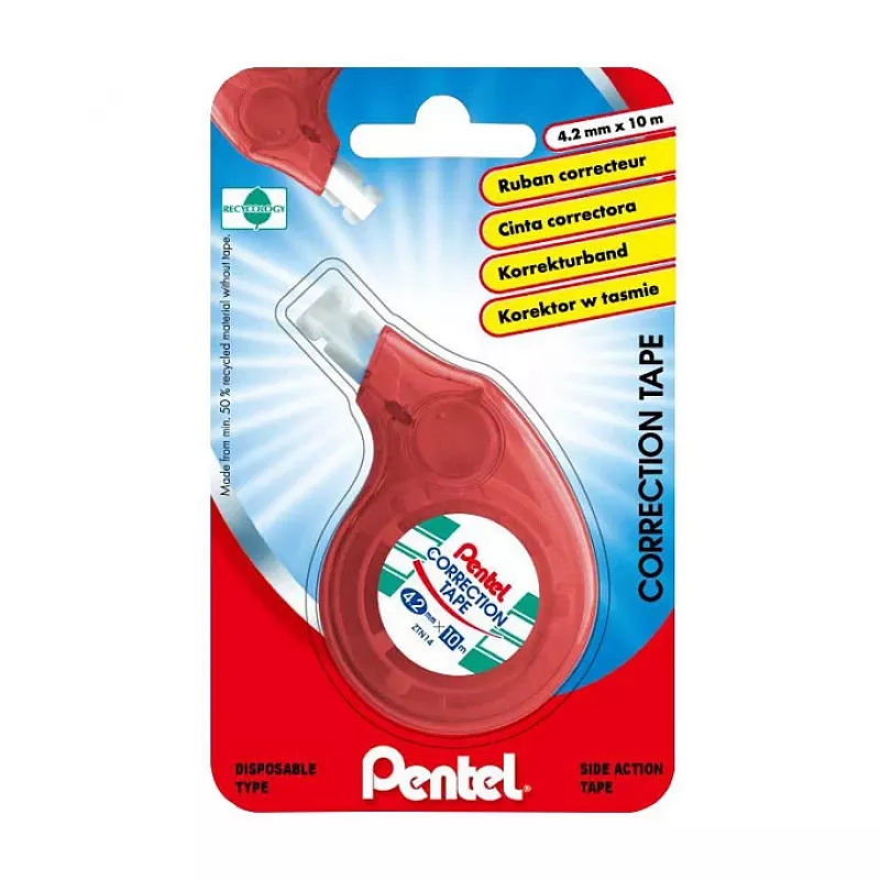 Pentel cinta correctora XZTN14BW 4,2 mm cinta blanca dispensador azul/verde transparente recargable