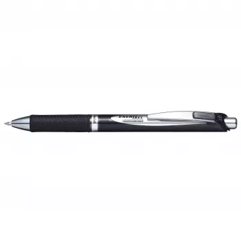 Pentel BLP77-AX bolígrafo de gel retráctil - tinta negra - 0.7 mm - a base de pigmento - cuerpo negro - clip plateado - caja