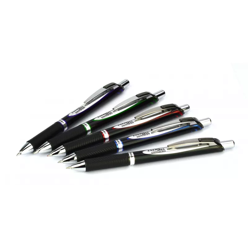 Pentel BLP77-AX bolígrafo de gel retráctil - tinta negra - 0.7 mm - a base de pigmento - cuerpo negro - clip plateado - caja