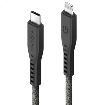 ENERGEA Flow cable USB-C a Lightning 1,5m negro 60W 3A PD carga rápida certificado MFi