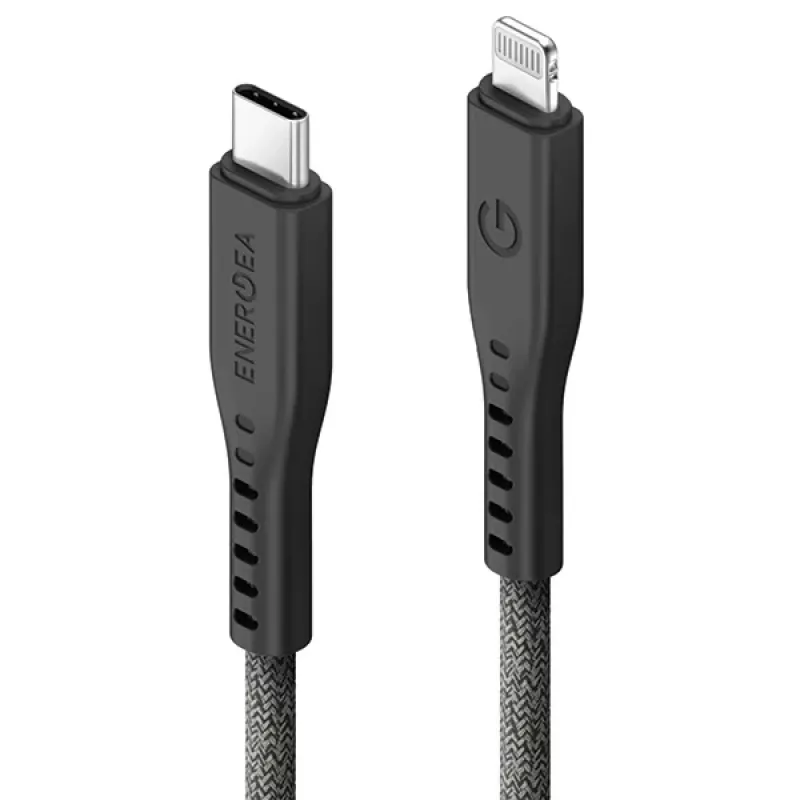ENERGEA Flow cable USB-C a Lightning 1,5m negro 60W 3A PD carga rápida certificado MFi