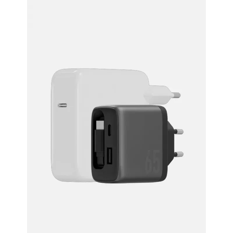 ENERGEA Ampcharge Arc 65W GaN Cargador de pared USB-A/USB-C con cable USB-C retráctil, Gunmetal