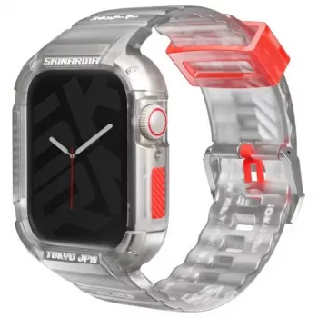 SKINARMA Saido Funda y correa 2 en 1 para Apple Watch 45/44mm, Clear/Transparente