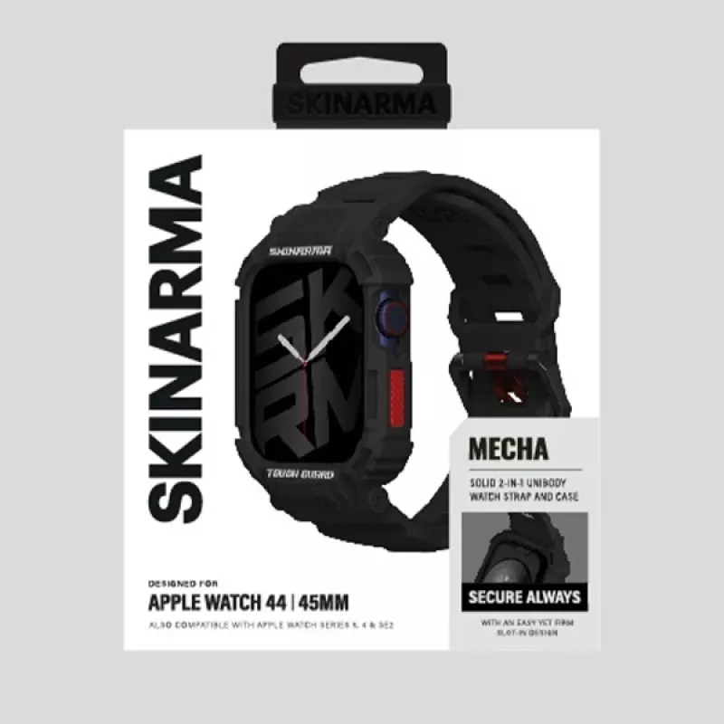 SKINARMA Mecha correa y funda 2 en 1 para Apple Watch 45/44mm negra