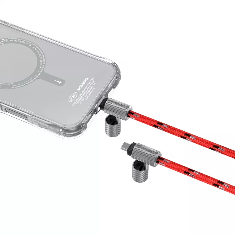 Skinarma Dyno Ve cordón para teléfono 2 en 1 con cable de carga USB-C, 30 cm, rojo