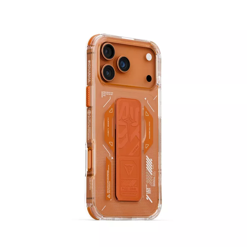Skinarma Helio funda para iPhone 17 Pro Max carga magnética + soporte con agarre naranja