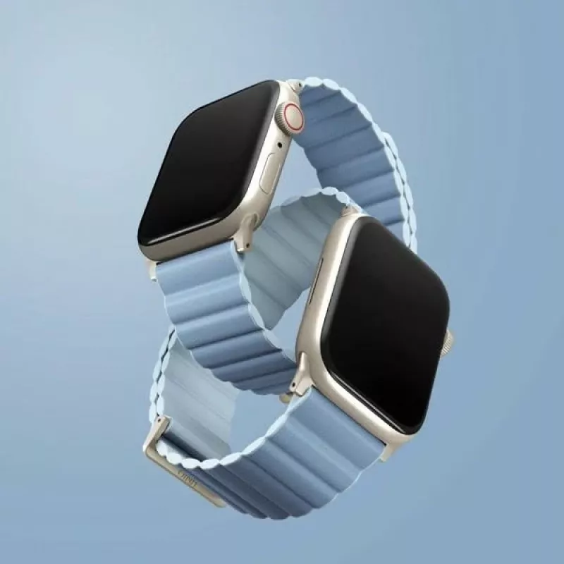 UNIQ Revix Correa de Piel Magnética Reversible Edición Premium para Apple Watch Series 1/2/3/4/5/6/7/8/9/SE/SE2/SE3 38/40/41mm Arctic Blue/Soft Blue