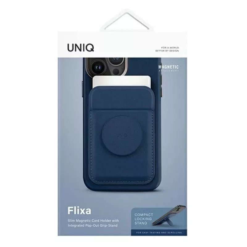 UNIQ Flixa soporte cartera magnético para MagSafe iPhone 12-15 serie, azul marino