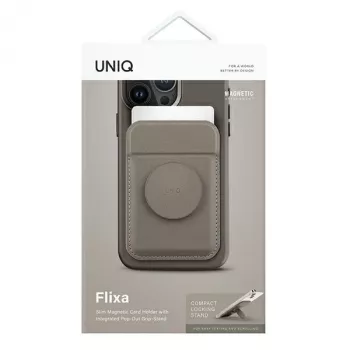 UNIQ Flixa cartera magnética para tarjetas con soporte flint grey MagSafe