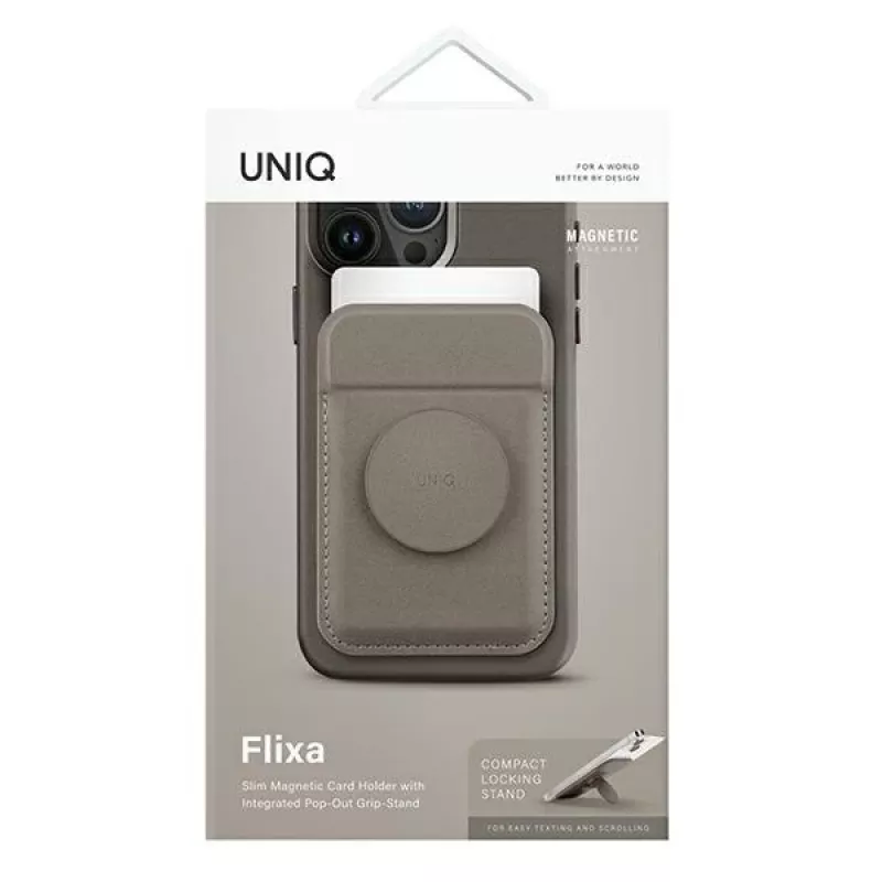 UNIQ Flixa cartera magnética para tarjetas con soporte flint grey MagSafe