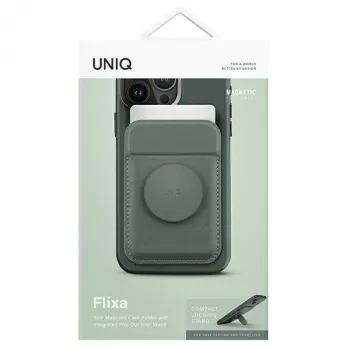 UNIQ Flixa cartera magnética para tarjetas con soporte lichen green MagSafe