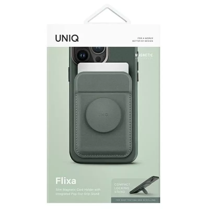 UNIQ Flixa cartera magnética para tarjetas con soporte lichen green MagSafe