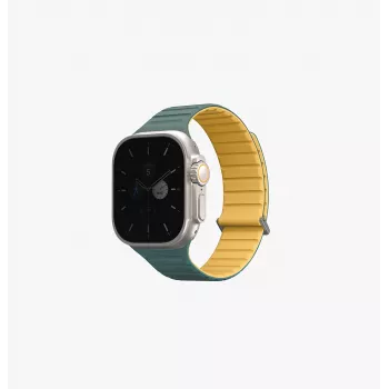 UNIQ Revix Evo correa de silicona magnética reversible para Apple Watch Series 1/2/3/4/5/6/7/8/9/SE/SE2/SE3/Ultra/Ultra2/Ultra3 42/44/45/49mm viridian green / burnt yellow