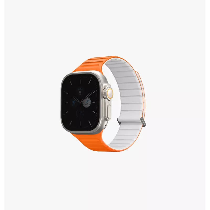 UNIQ Revix Evo correa de silicona magnética reversible para Apple Watch Series 1/2/3/4/5/6/7/8/9/SE/SE2/SE3/Ultra/Ultra2/Ultra3 42/44/45/49mm viridian green / burnt yellow