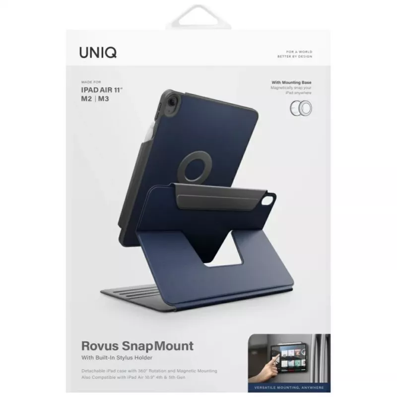 UNIQ Rovus Snapmount funda magnética desmontable con rotación 360 para iPad Air 11 M2 2024 / M3 2025 / M4 2026 / iPad Air 10.9 (2022/2020), Navy Blue