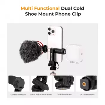 K&F Concept Soporte de trípode para smartphone con tornillo de 1/4 inch, giro 360°, negro