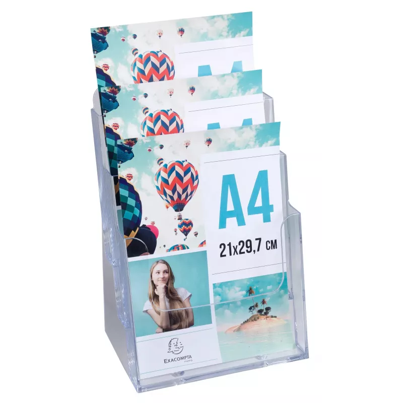 Exacompta expositor de mostrador A4 con 3 compartimentos, poliestireno, transparente, 155 x 237 x 339 mm (74158D)