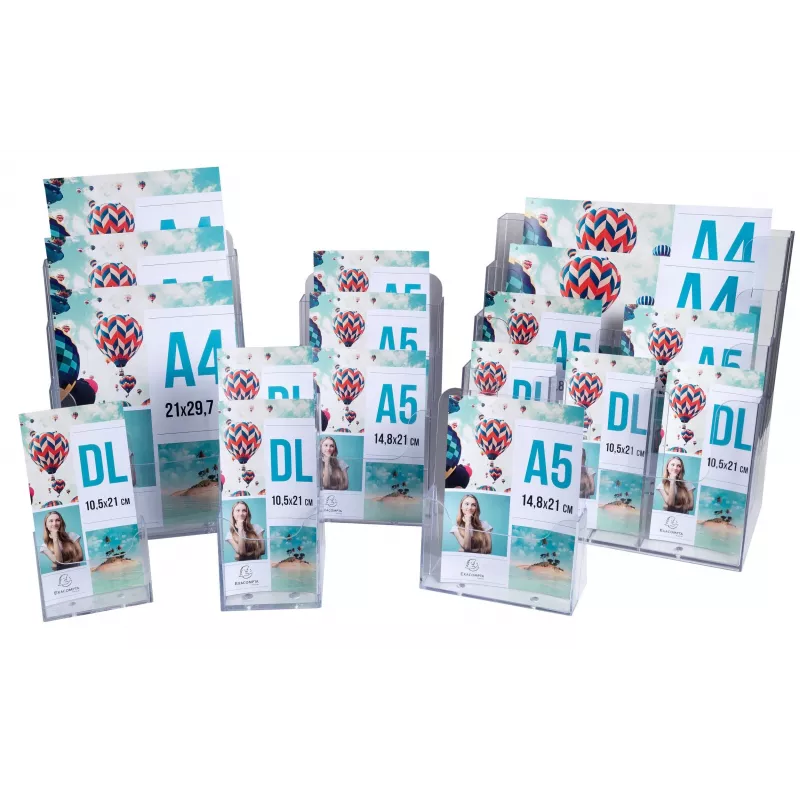 Exacompta expositor de mostrador A4 con 3 compartimentos, poliestireno, transparente, 155 x 237 x 339 mm (74158D)