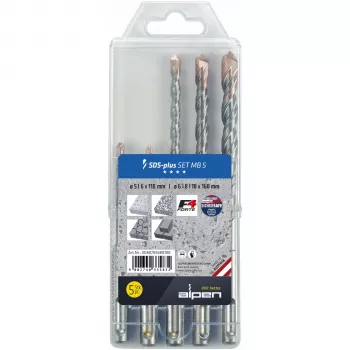 Alpen SDS+ F4 MB5 set de brocas para martillo 5-6x110/6-8-10 x160, pack de 5