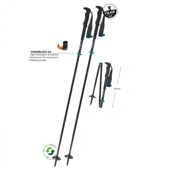 Bastones de Trekking Plegables Komperdell FX L Carb Vario Approach, 4 piezas Alu 7075-T6 y Carbono, Mecanismo Plegable FX Lite, Powerlock 3.0