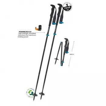 Bastones de Trekking Plegables Komperdell FX L Carb Vario Approach Compact, 4 piezas Alu 7075-T6 y Carbono, Mecanismo Plegable FX Lite, Powerlock 3.0