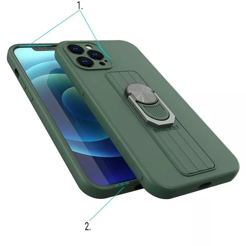 HURTEL Ring Case Funda de silicona con anillo y soporte para Xiaomi Poco X4 Pro 5G Azul