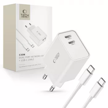 Tech-Protect C35W cargador USB-C de 2 puertos blanco