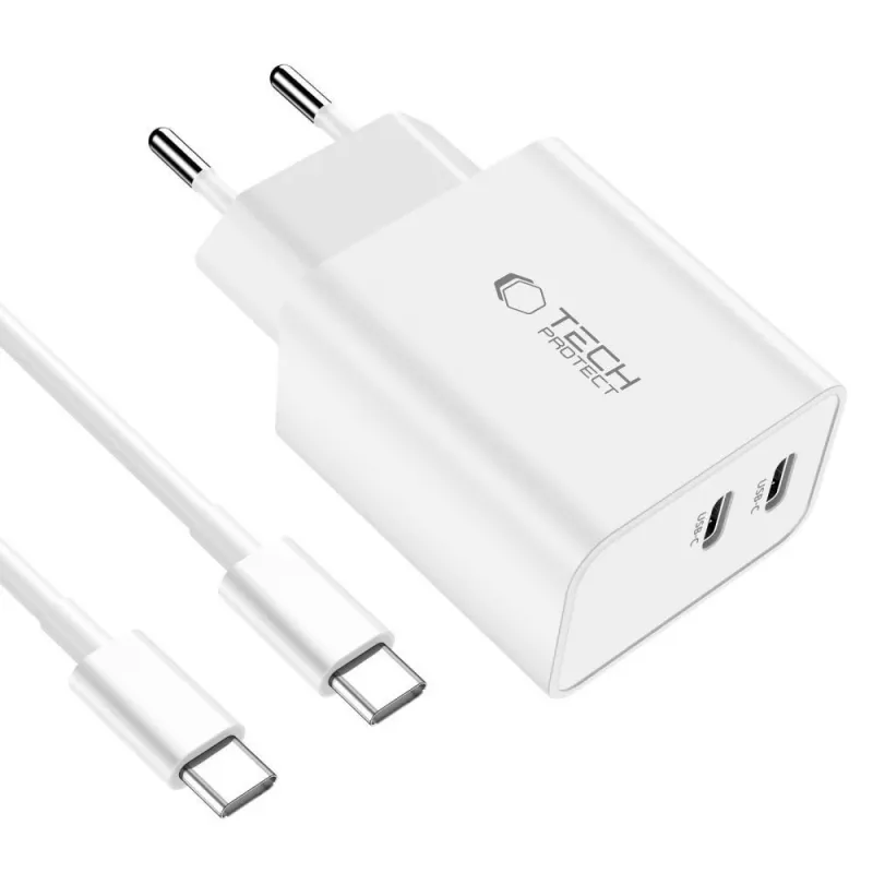 Tech-Protect C35W cargador USB-C de 2 puertos blanco
