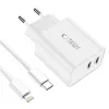 TECH-PROTECT C35W cargador de red de 2 puertos PD 35W + cable Lightning blanco