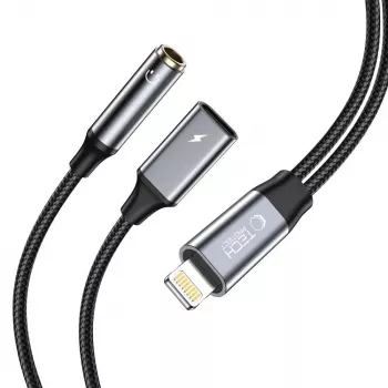 TECH-PROTECT ULTRABOOST adaptador de cable Lightning a minijack 3,5 mm y Lightning, negro
