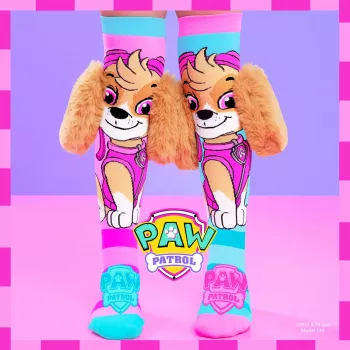 MADMIA Paw Patrol Skye Calcetines altos para niños con orejas de peluche 3D - rosa/azul/blanco