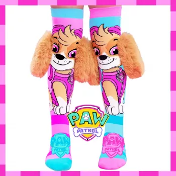 MADMIA Paw Patrol Skye Calcetines altos para niños con orejas de peluche 3D - rosa/azul/blanco