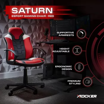 X Rocker Saturn 5120101 silla de oficina gaming para adolescentes, hasta 100 kg, negro/rojo