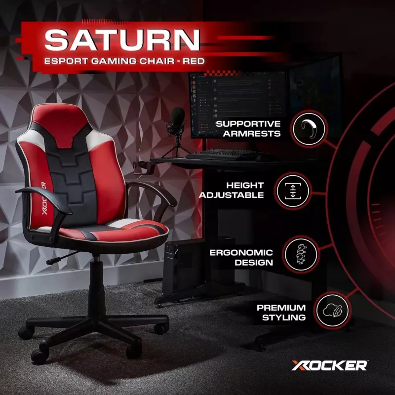 X Rocker Saturn 5120101 silla de oficina gaming para adolescentes, hasta 100 kg, negro/rojo