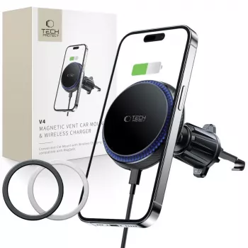 TECH-PROTECT MM15W-V4 soporte magnético MagSafe para coche con rejilla cargador inalámbrico 15W negro
